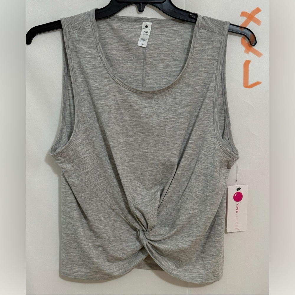 Yogalicious Gray Crop Tie Front Muscle Tee